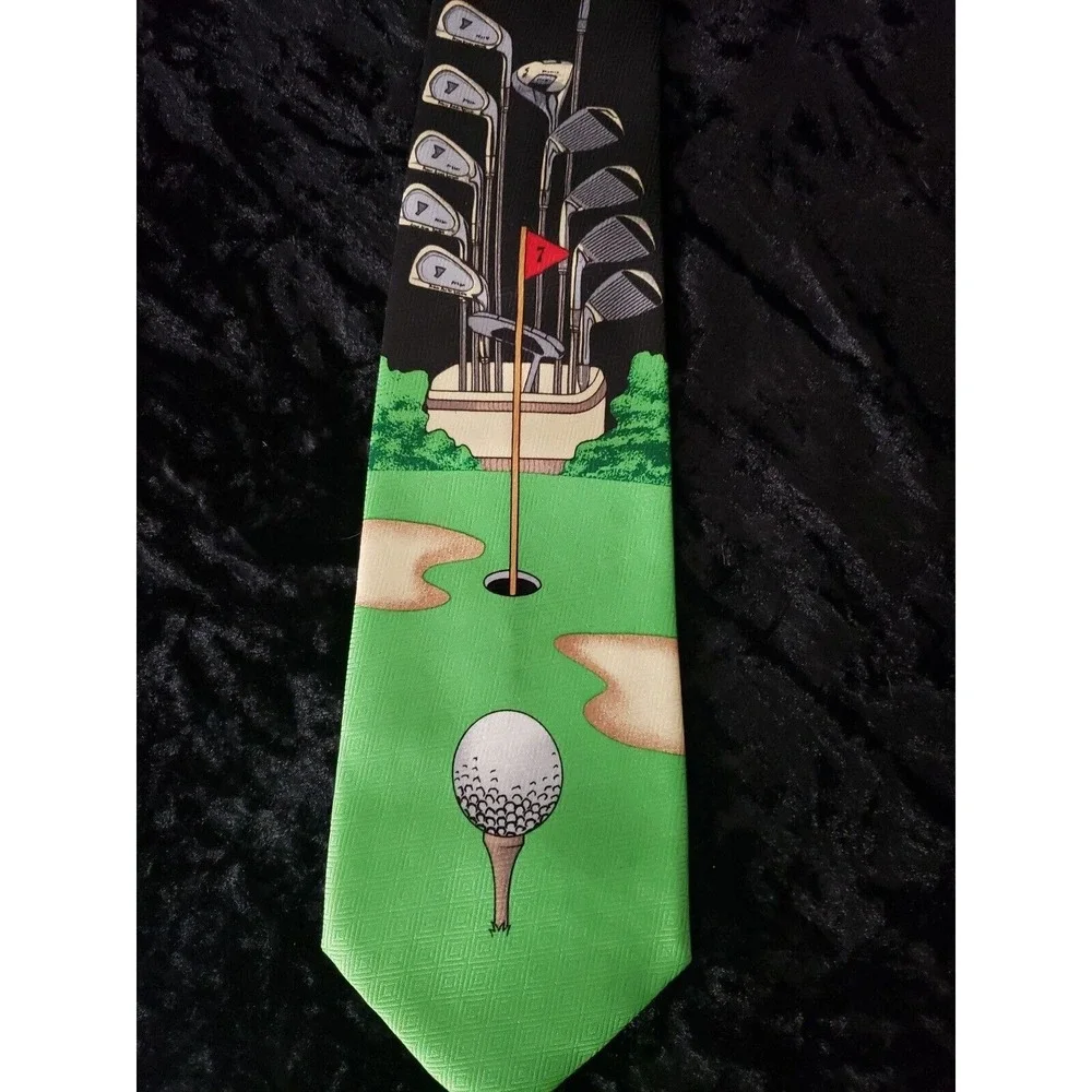 Vintage Purbo Prestige Italy Golf Neck Tie Mens Green Black Career Wear